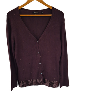 BCBGMaxAzria Brown Sequin Cardigan Sweater